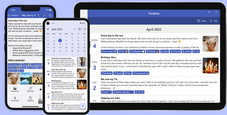 Diarium on Windows, iOS and Android